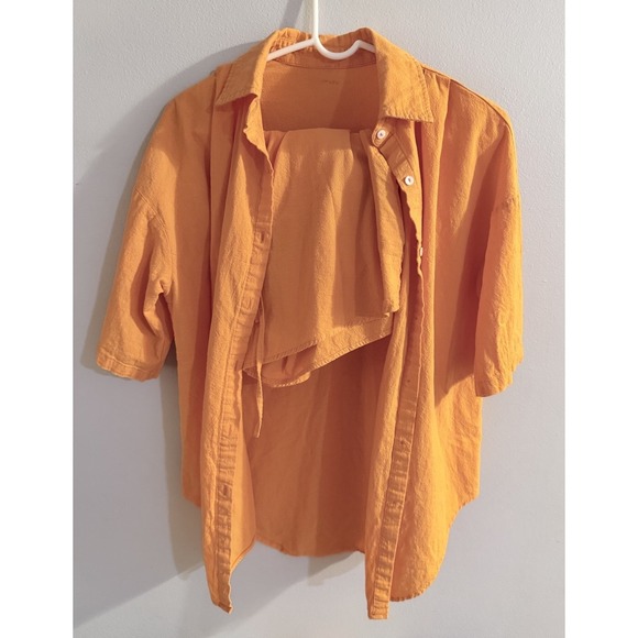 The Unbranded Brand Tops - Orange‎ Button Down Shirt & Pull On Shorts Set Outfit Women's Small 100% Cotton